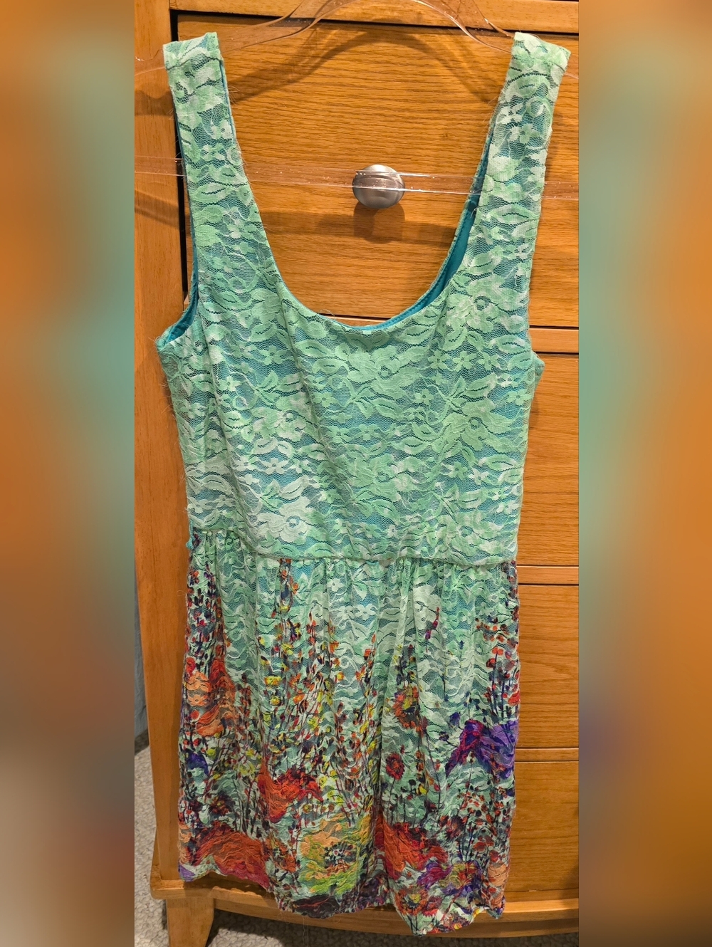 Lily Rose, Like New Juniors' Mint Green Lace Floral Hem Dress
